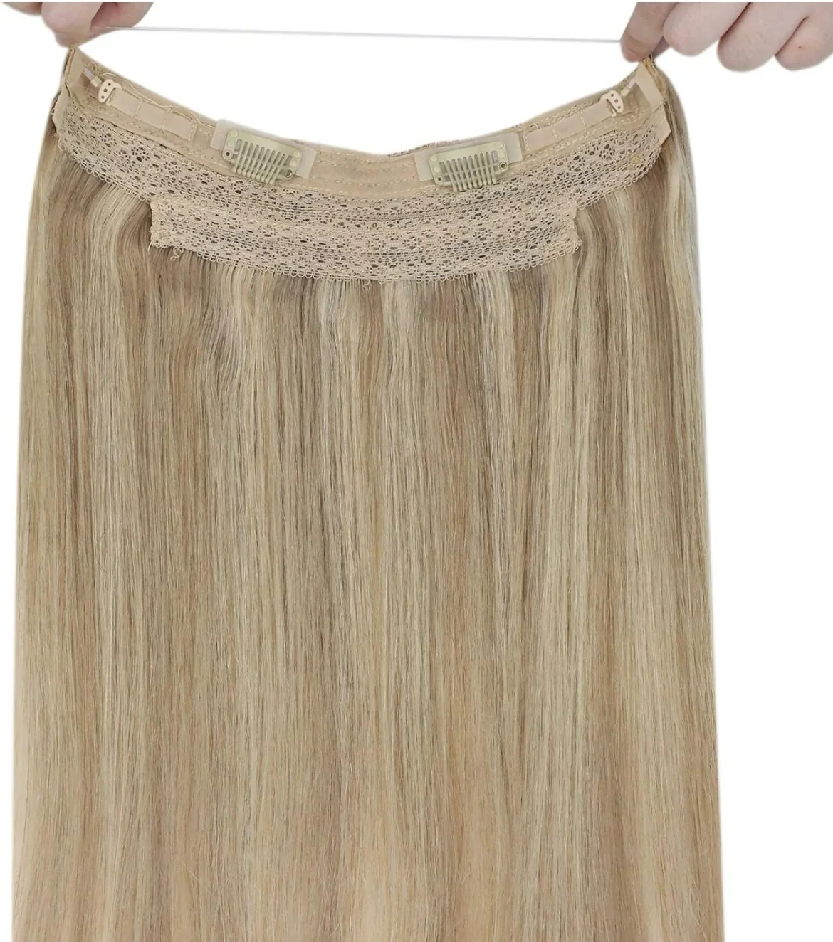Extensiones de cabello rubio real, cabello con alambre humano real, extensiones de cabello secreto rubio, extensiones de cabello humano, línea de pez, con reflejos de rubio ceniza oscuro, rubio dorado, un peluquín de 22”  y 80 g 2