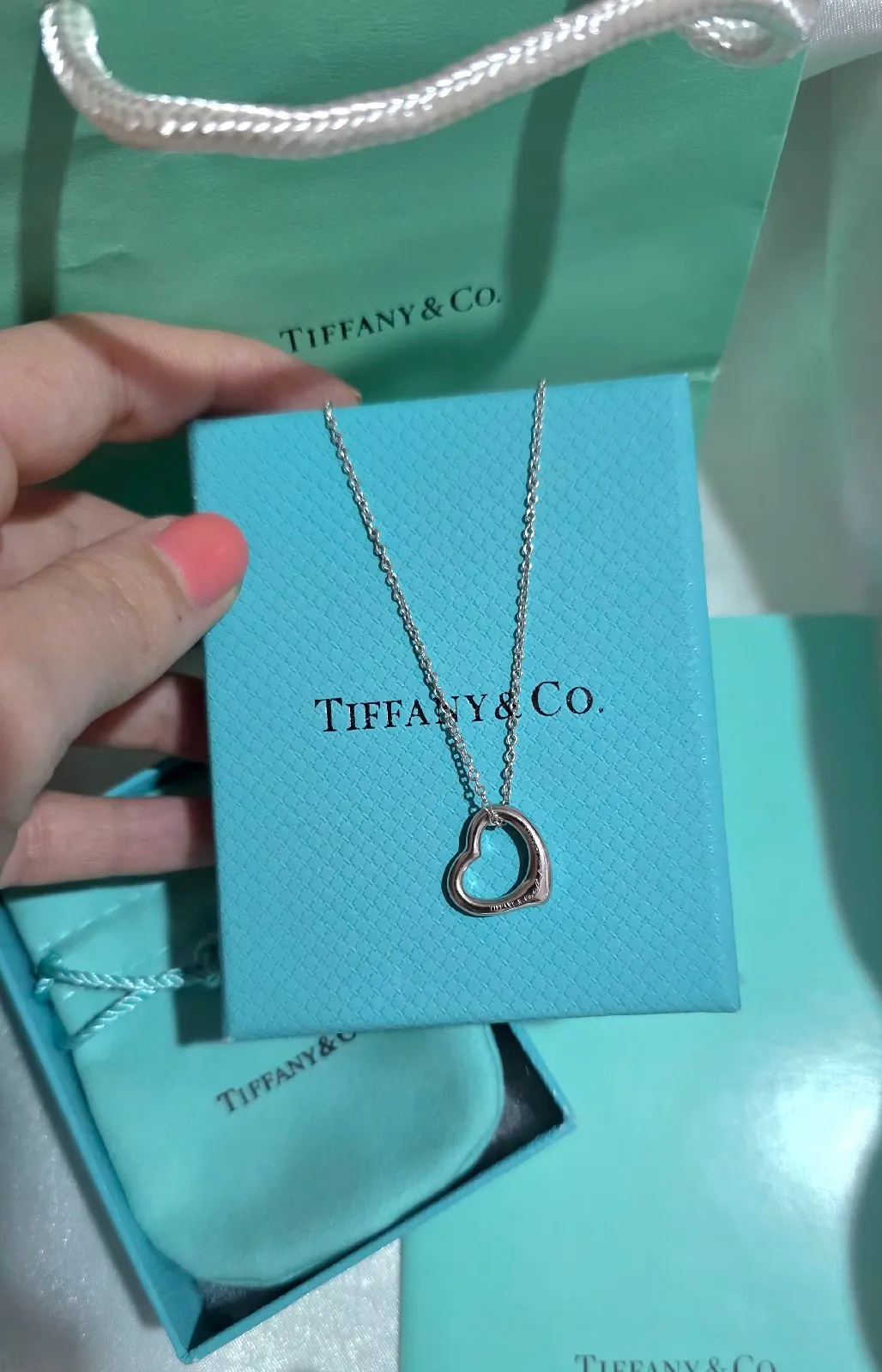 Tiffany & Co. Elsa Peretti Sterling Silver Open Heart Necklace 16" 2