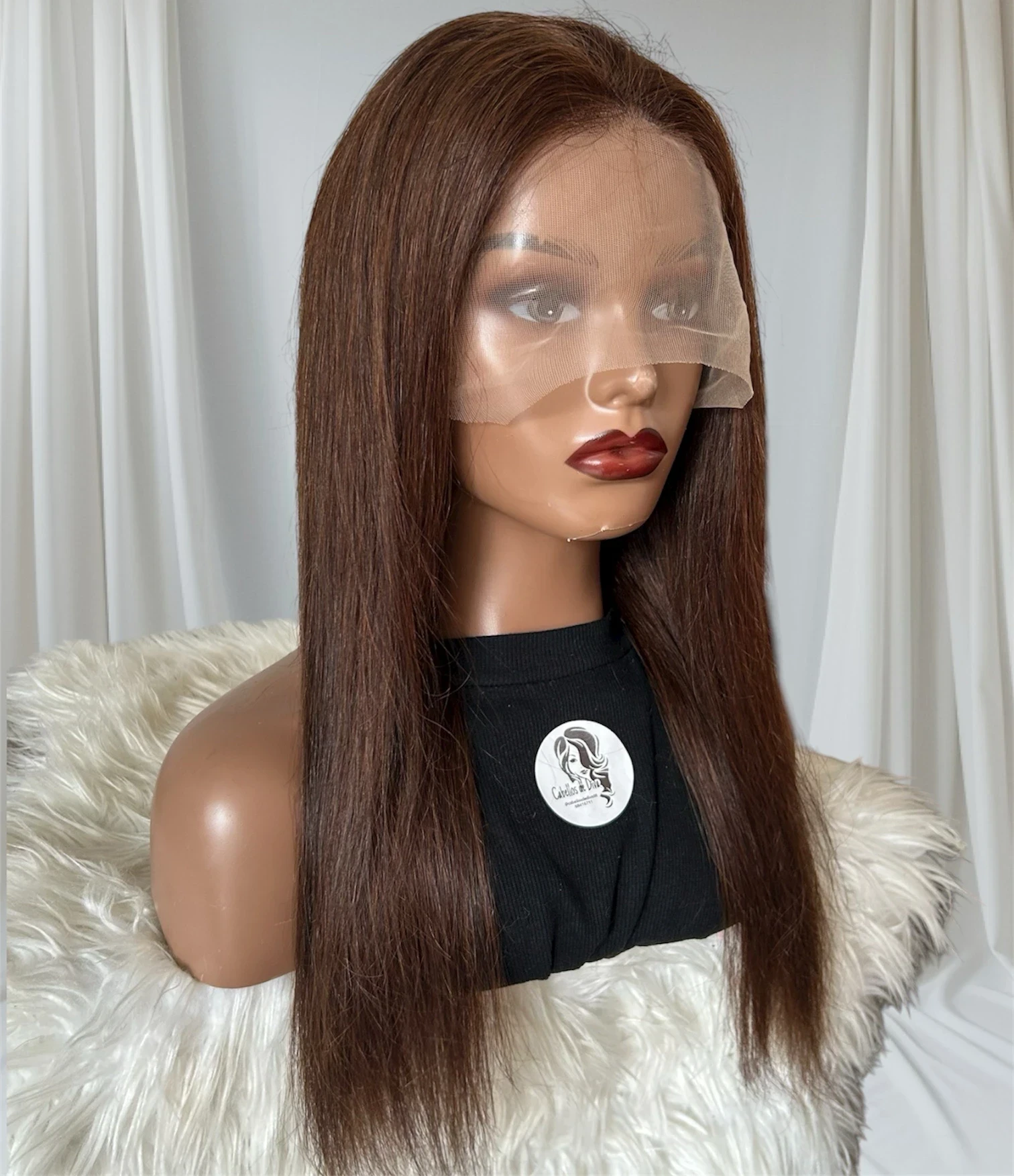 Peluca de cabello humano chocolate , 22 pulgadas, frontal lace 13x5, 180% de densidad  2