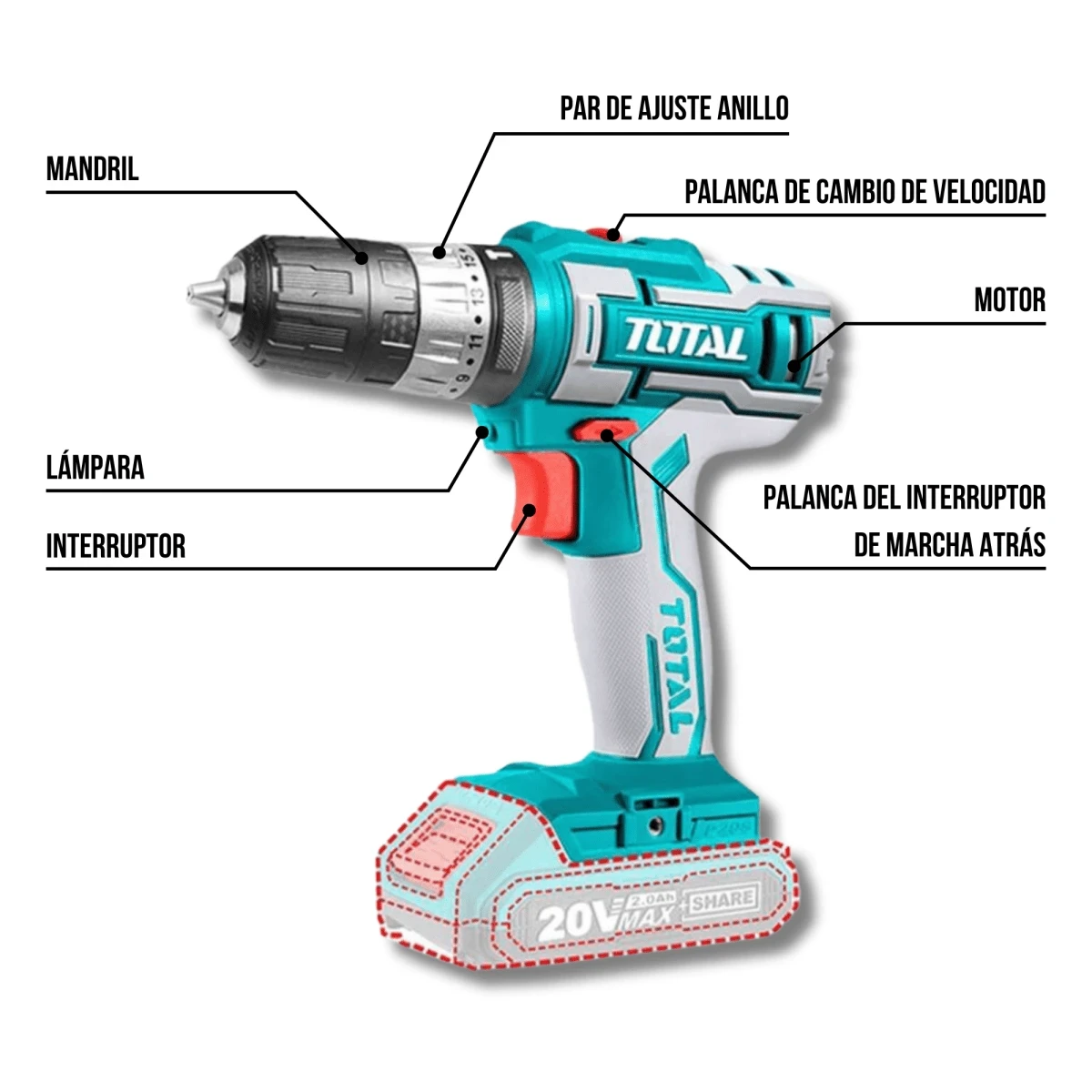 TOSLI231003 Taladro atornillador percutor 20v total + batidora 2
