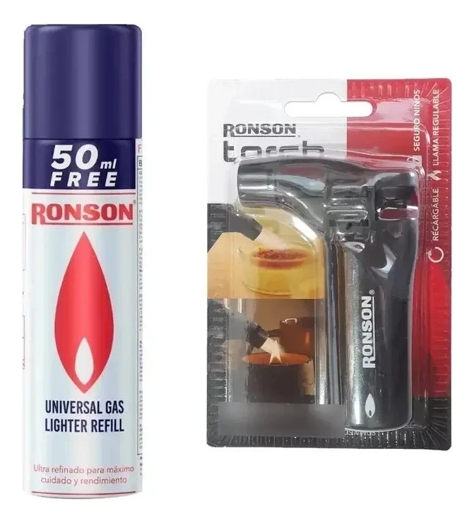 Soplete + Gas Ronson 300ml De Cocina Y Repostería Recargable  2