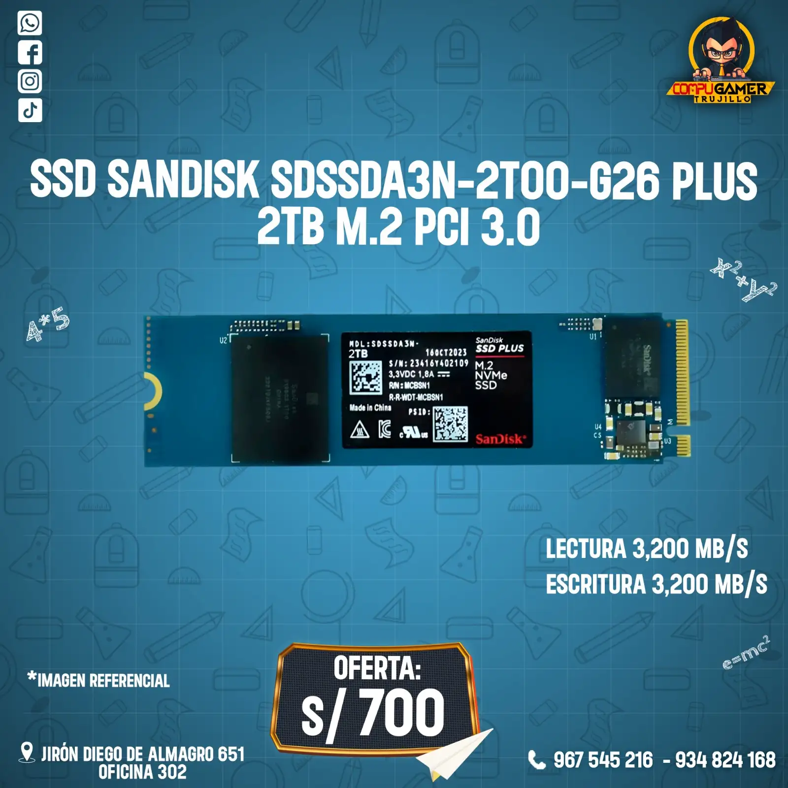 SSD SANDISK SDSSDA3N-2T00-G26 PLUS 2TB M.2 