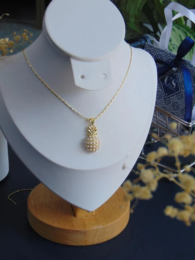 CADENA + DIJE RODIO DOR PIÑA PERLAS 