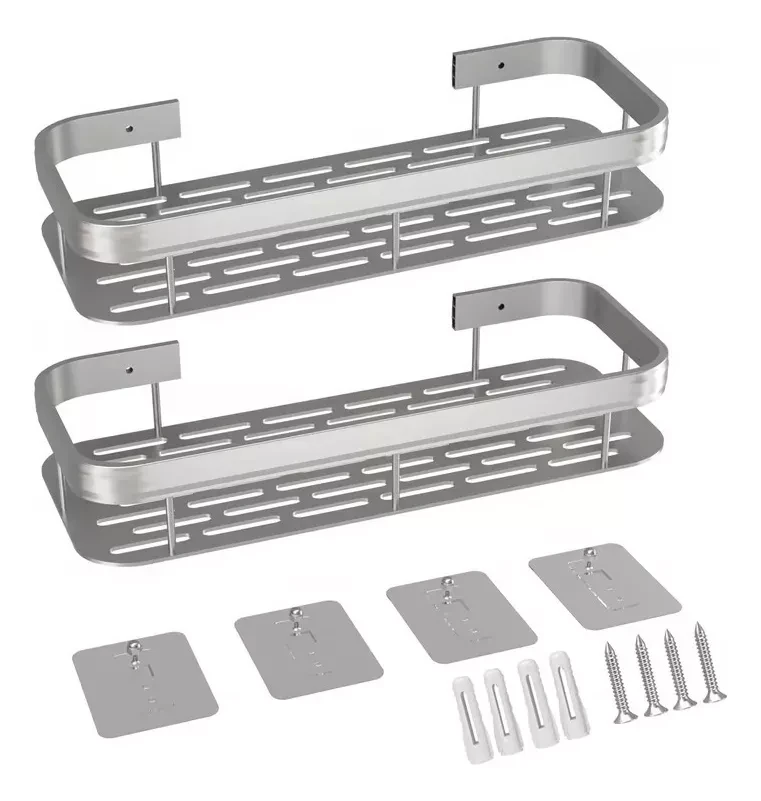Set X2 Repisas Baño Adhesivo Organizador De Ducha Color PLATA 2