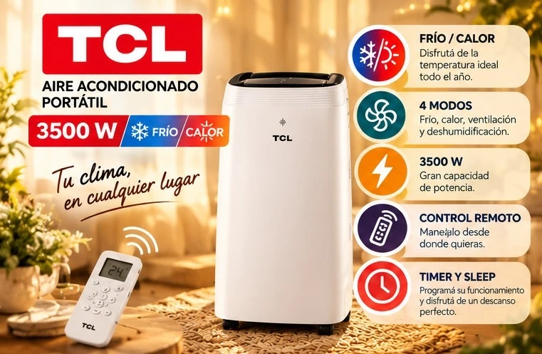Aire acondicionado portátil TCL 3500W *CONSULTA DISPONIBILIDAD CON EL VENDEDOR*