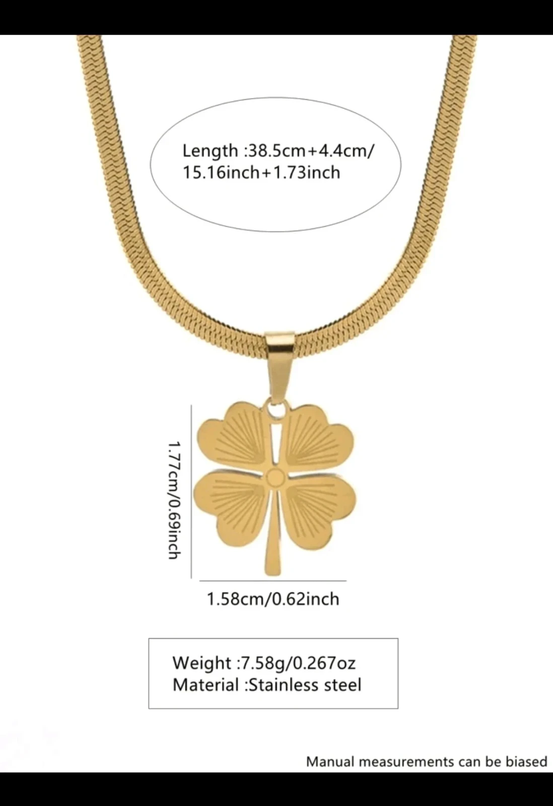 Set de Joyería Trébol de Cuatro Hojas - Cadena y Zarcillos en Acero Inoxidable Baño de Oro 18K 6