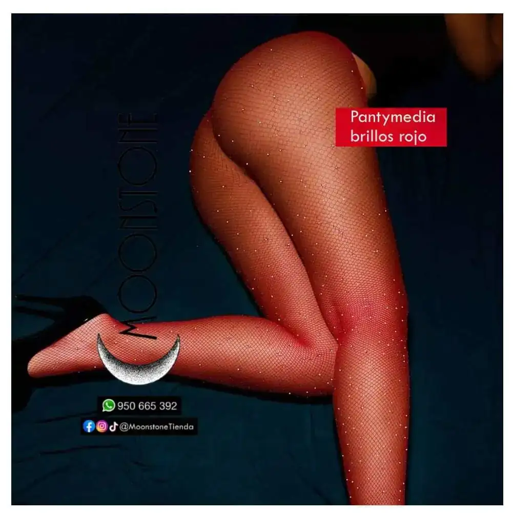 Panty brillos rojo con piedras brillantes malla