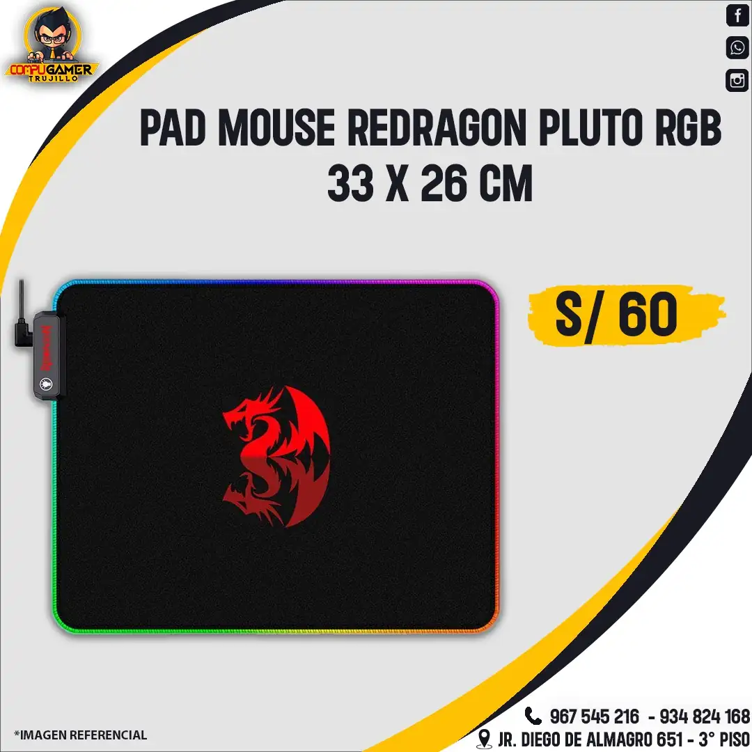 PAD MOUSE GAMER REDRAGON PLUTO P026 RGB BLACK