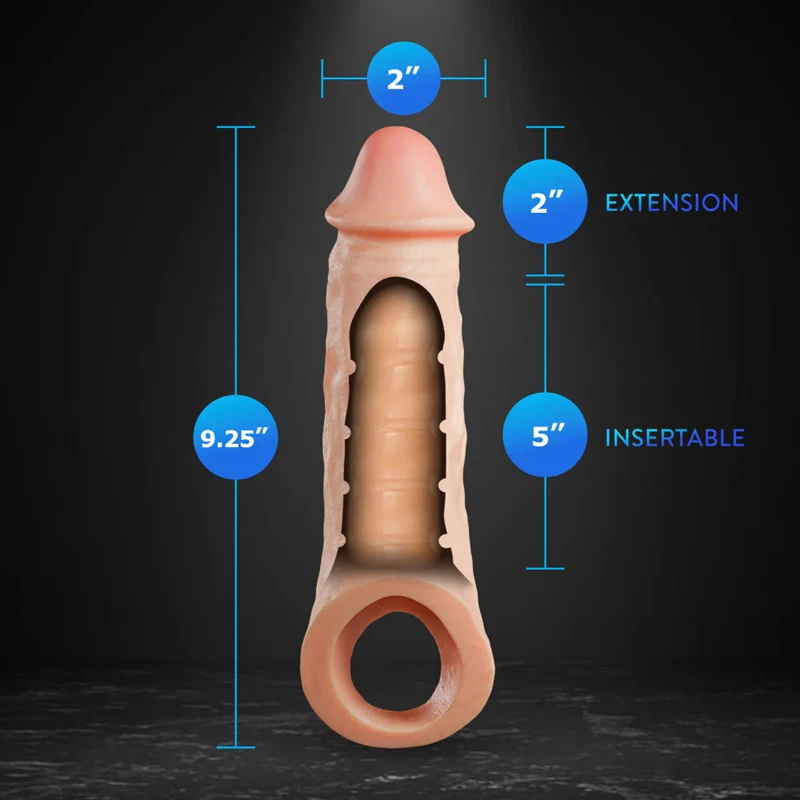 Intrepid 9.25 Inch Realistic Penis Extender Sleeve - Dual Density - Liquid Silicone – Beige 3