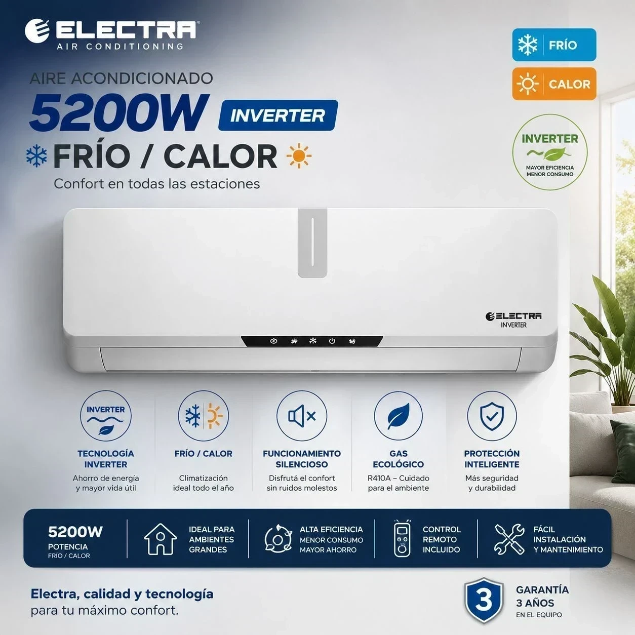 AIRE ACONDICIONADO ELECTRA 5300W INVERTER FRÍO/CALOR*