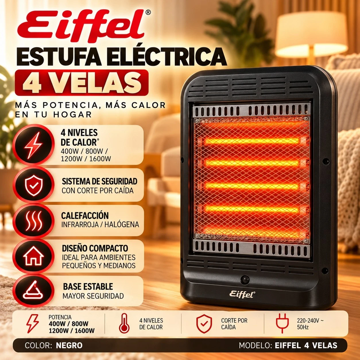 ESTUFA ELÉCTRICA EIFFEL 4 VELAS CONSULTAR DISPONIBILIDAD CON EL VENDEDOR