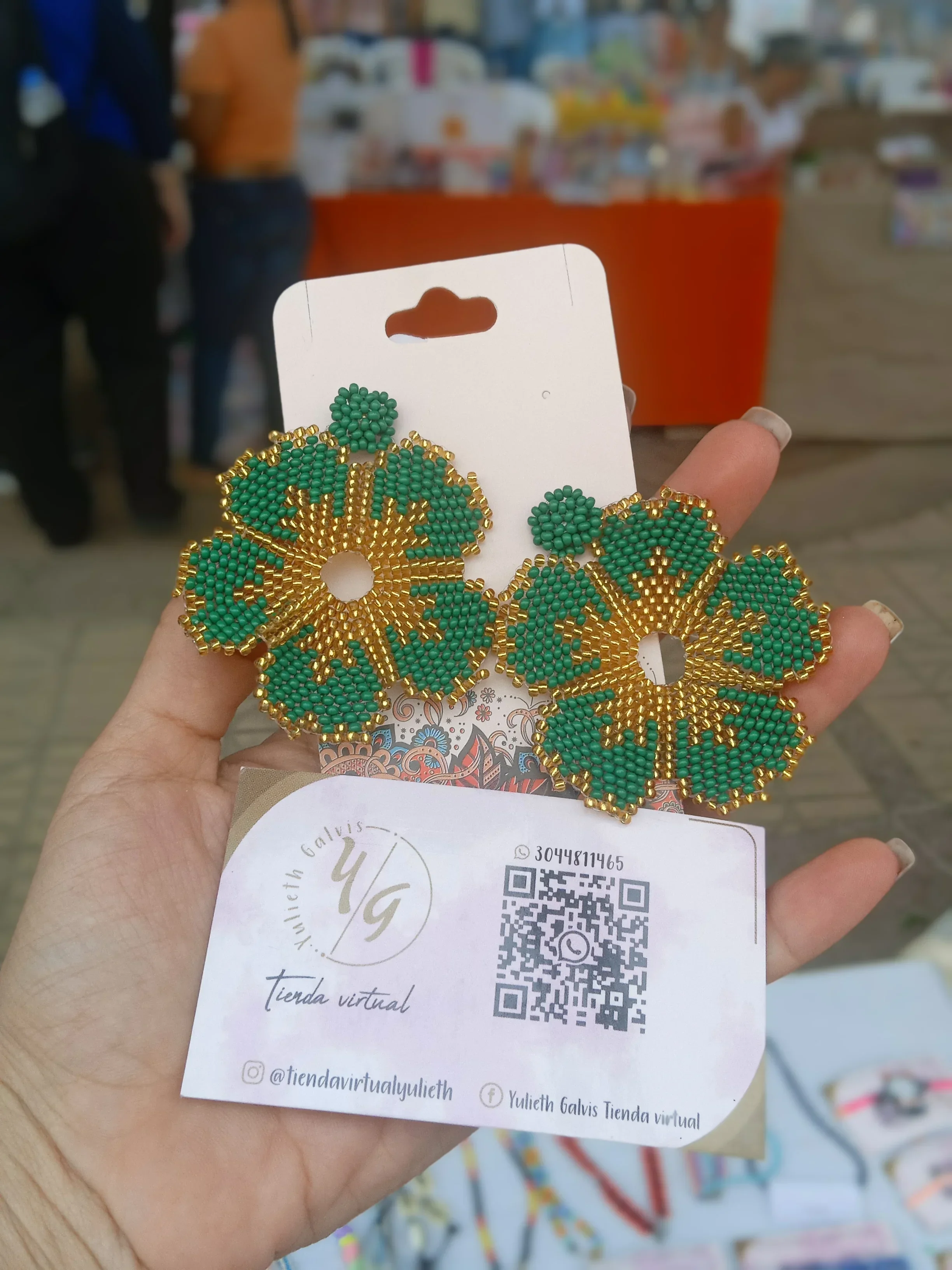 MAXI ARETE FLOR VERDE/DORADO 