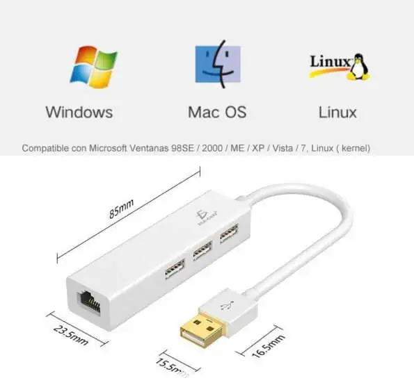 Hub 2.0 USB Rj45 Ethernet Compatible Mac Pc  2
