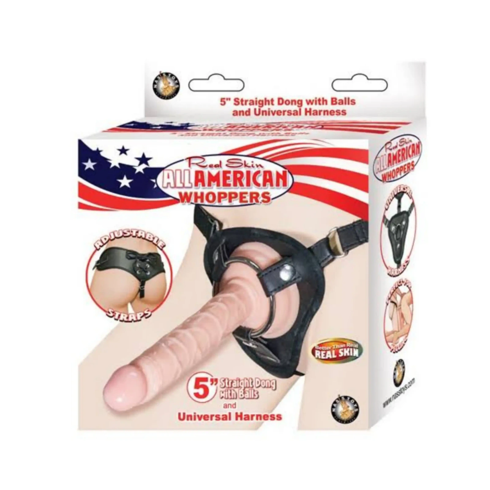 ALL AMERICAN WHOPPERS – 5″ STRAIGHT DONG WITH UNIVERSAL HARNESS