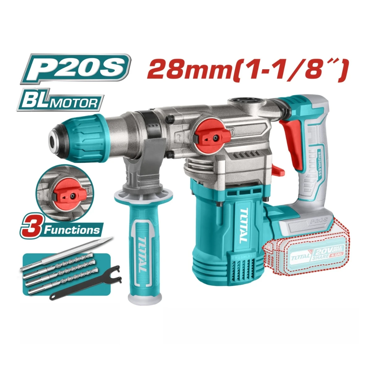 TOSLI241183 Taladro percutor 66nm + rotomartillo + amoladora industrial total  3