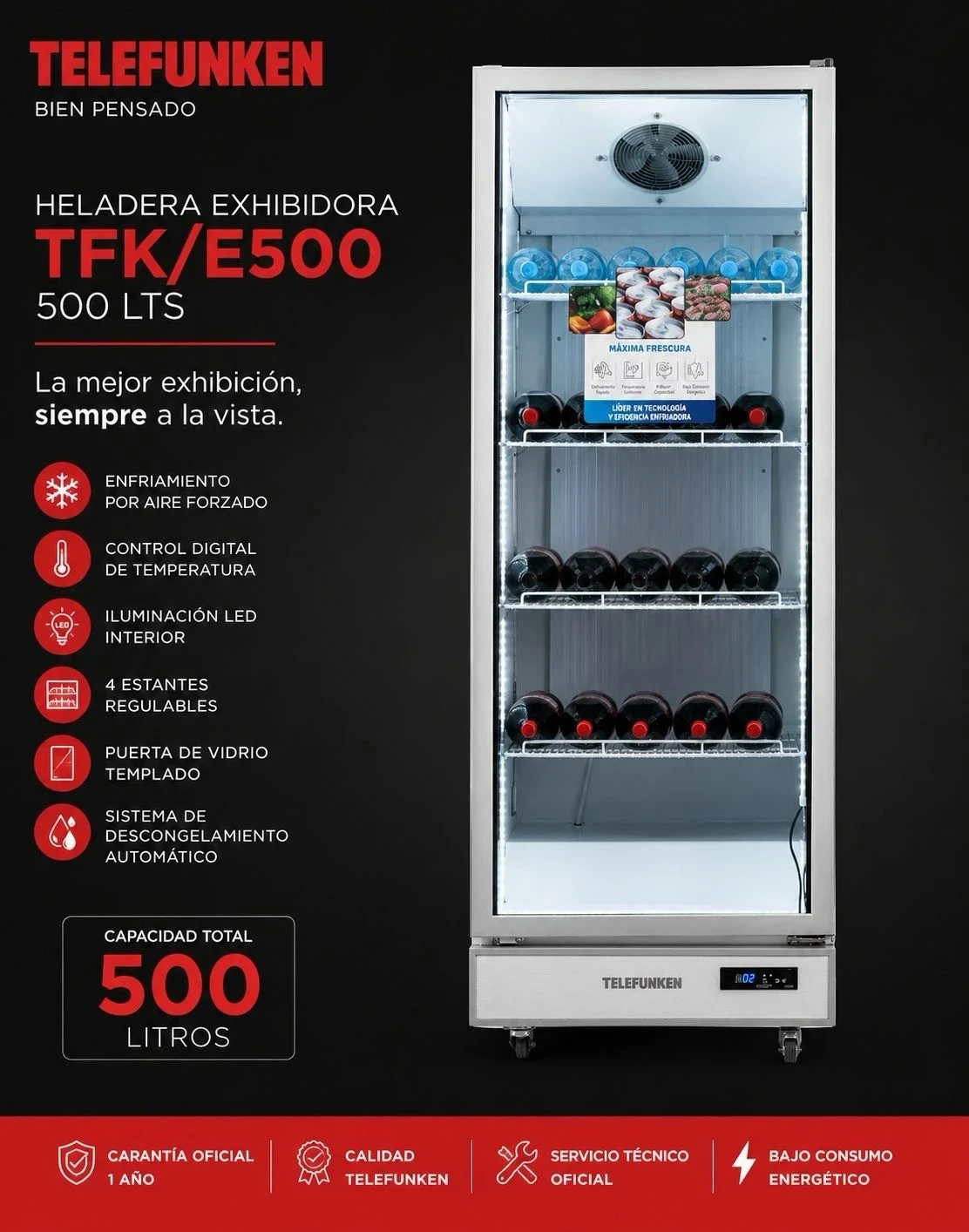 Heladera Exhibidora Vertical Telefunken 500LTS*