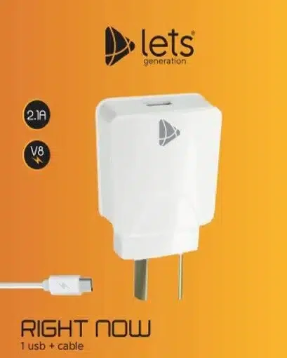 CARGADOR 220V MODL-040 – 2,1A – 1USB + CABLE V8 – LETS – BLANCO