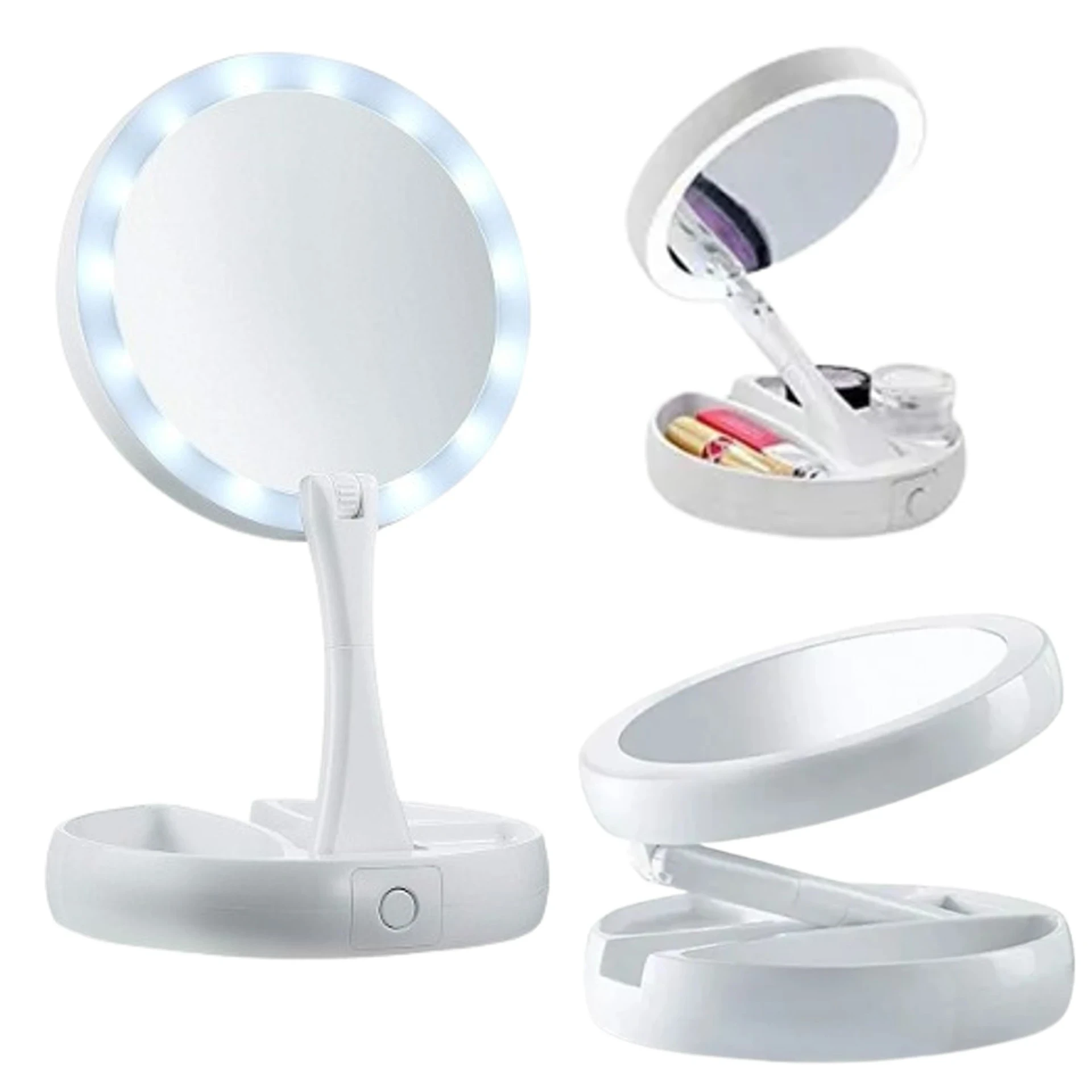 Espejo Doble Plegable Con Luz Led / USB O 4 PILAS AA