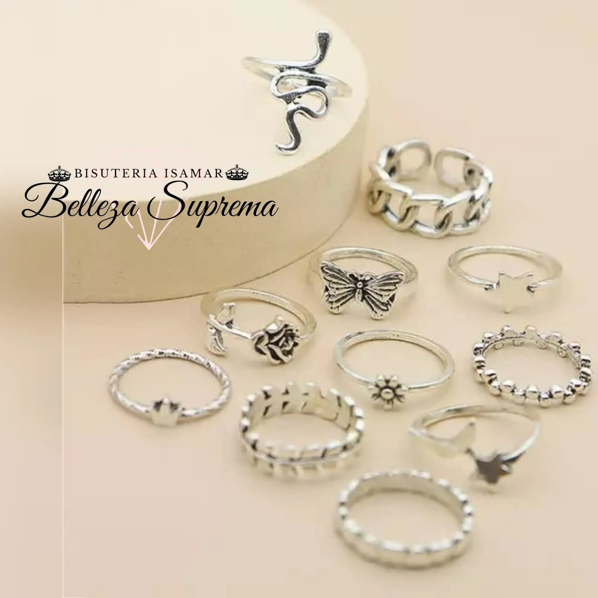 SET DE 11 ANILLOS EN PLATA QUEMADA 4