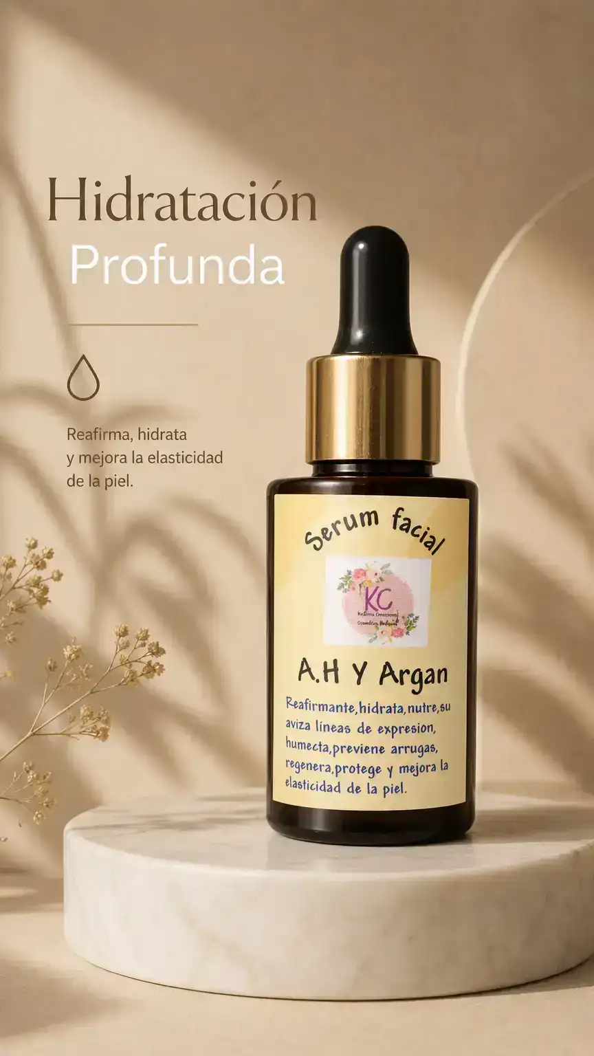 Serum facial 30 ml.con A.H y aceite vegetal de argán .