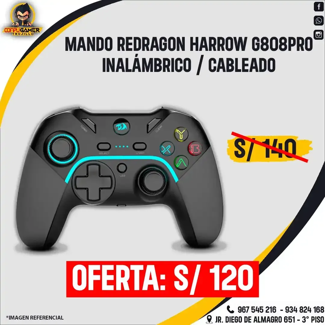 MANDO GAMER REDRAGON HARROW PRO INALÁMBRICO BLACK