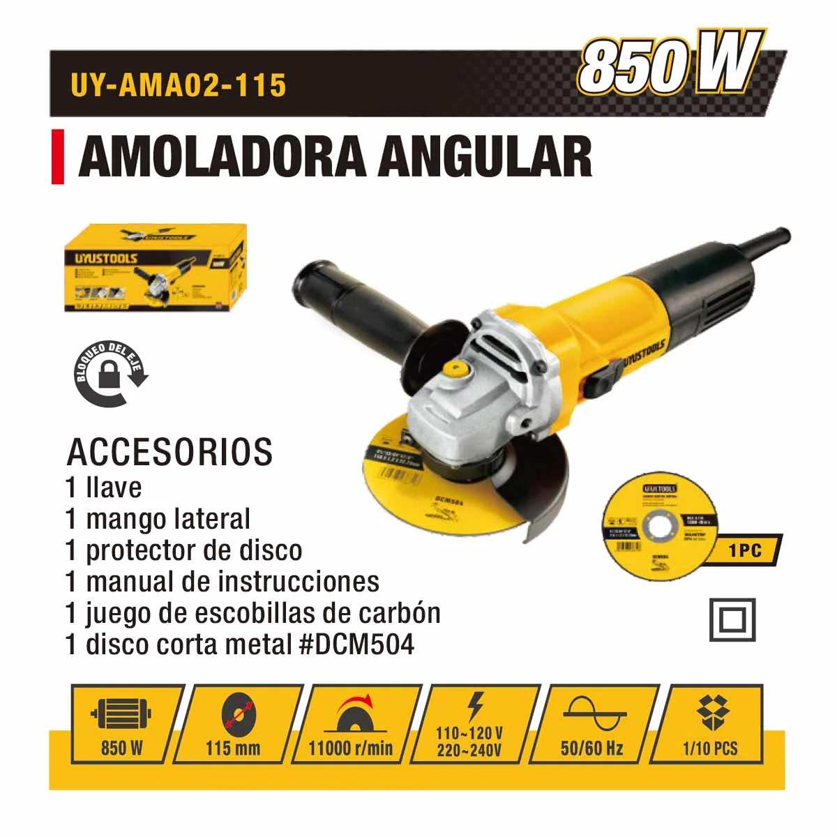 AMOLADORA UYUST 4.5" 115 MM-850W