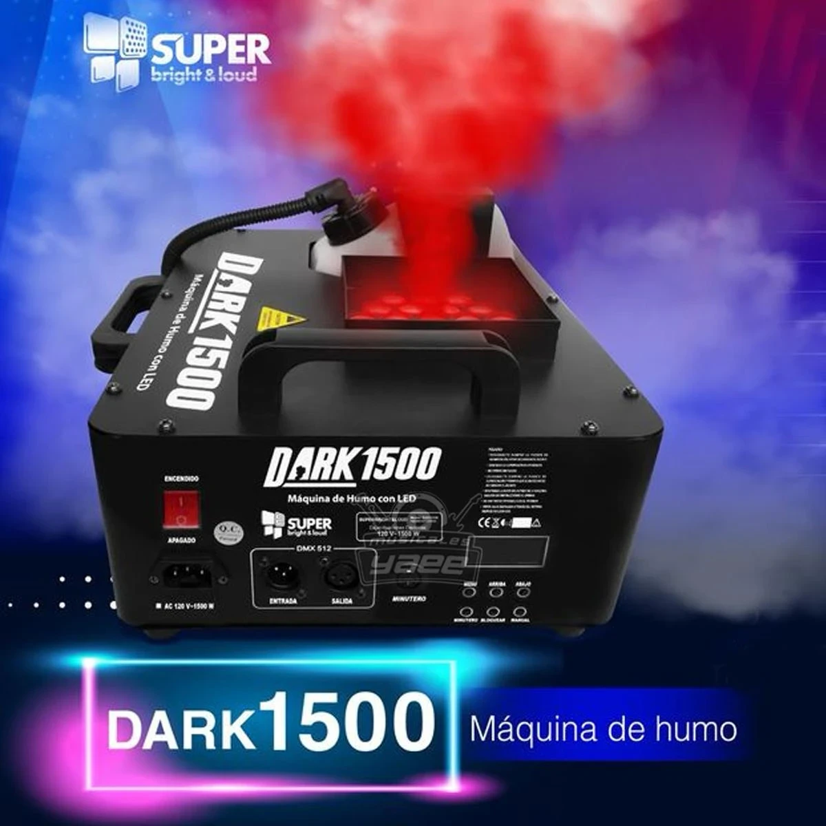 MAQUINA DE HUMO SUPER BRILLANTE VERTICAL 1500W CON LED DARK1500