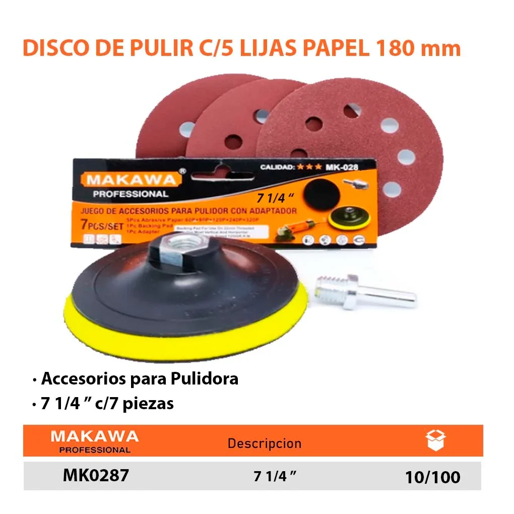 DISCO DE PULIR C/5 LIJAS PAPEL MKW 7" (180mm)