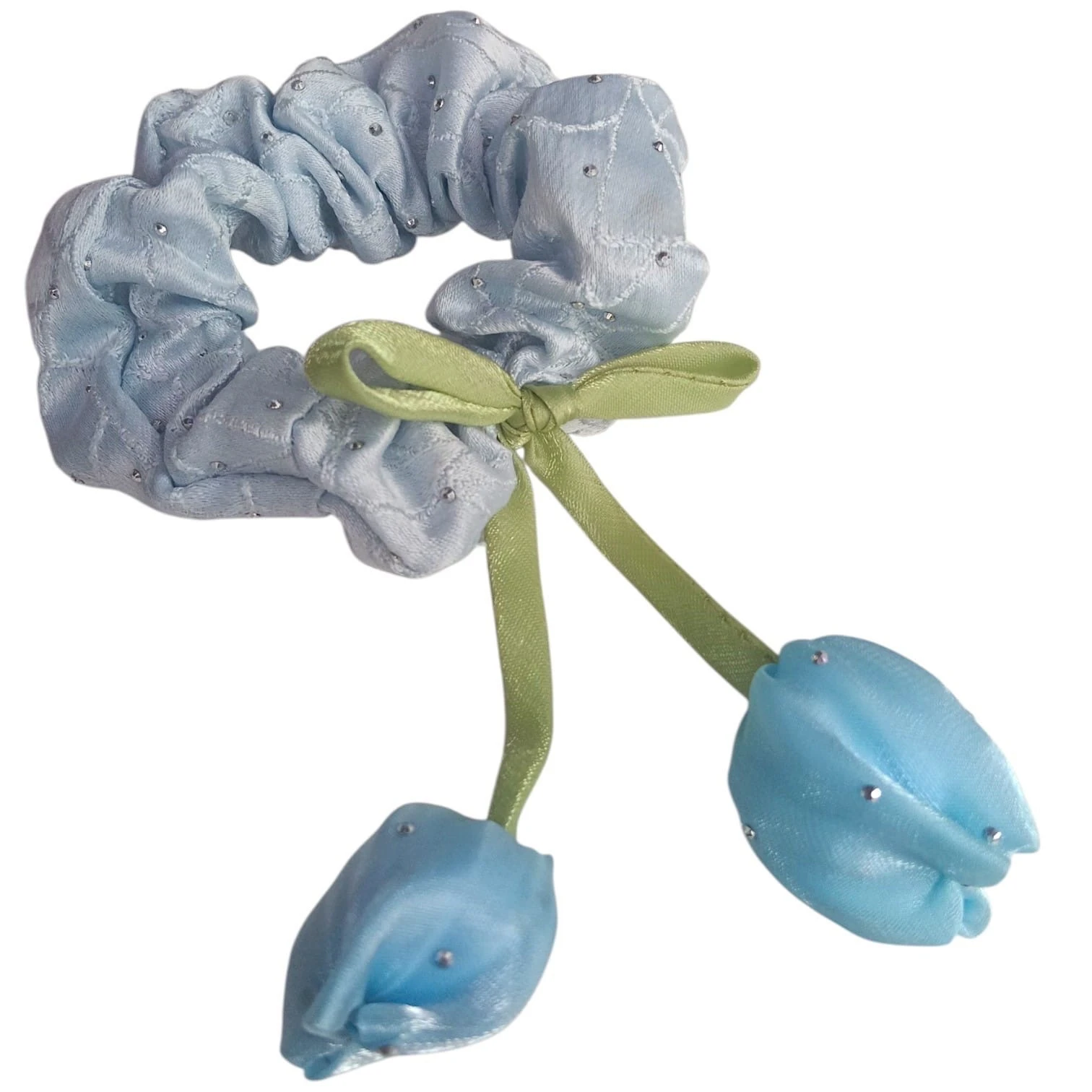 🌸 Set de Docena de Scrunchies Elegantes con Perlas y Moño de Hoja 3