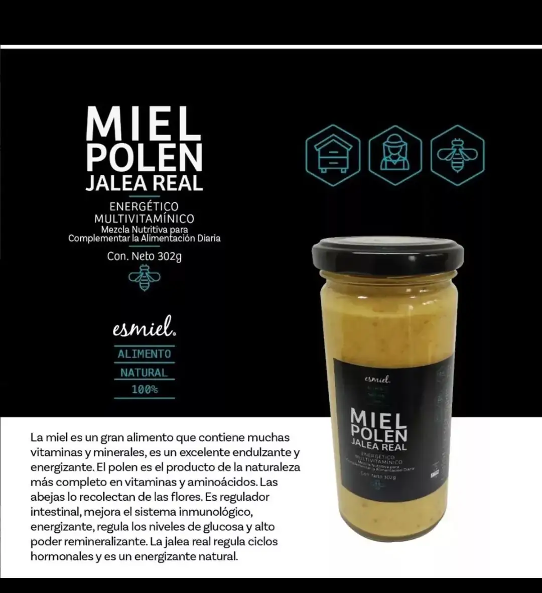 Energético multivitaminico Miel, Polen, Jalea real 305 gr