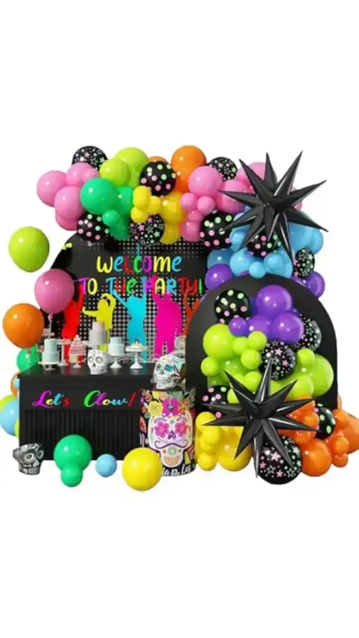 Set super guirnalda globos welcome to the party multicolor 107 piezas