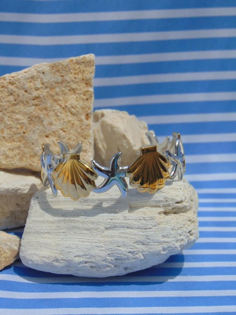 BRAZALETE ACERO 2 TONOS ESTRELLAS CONCHAS 2
