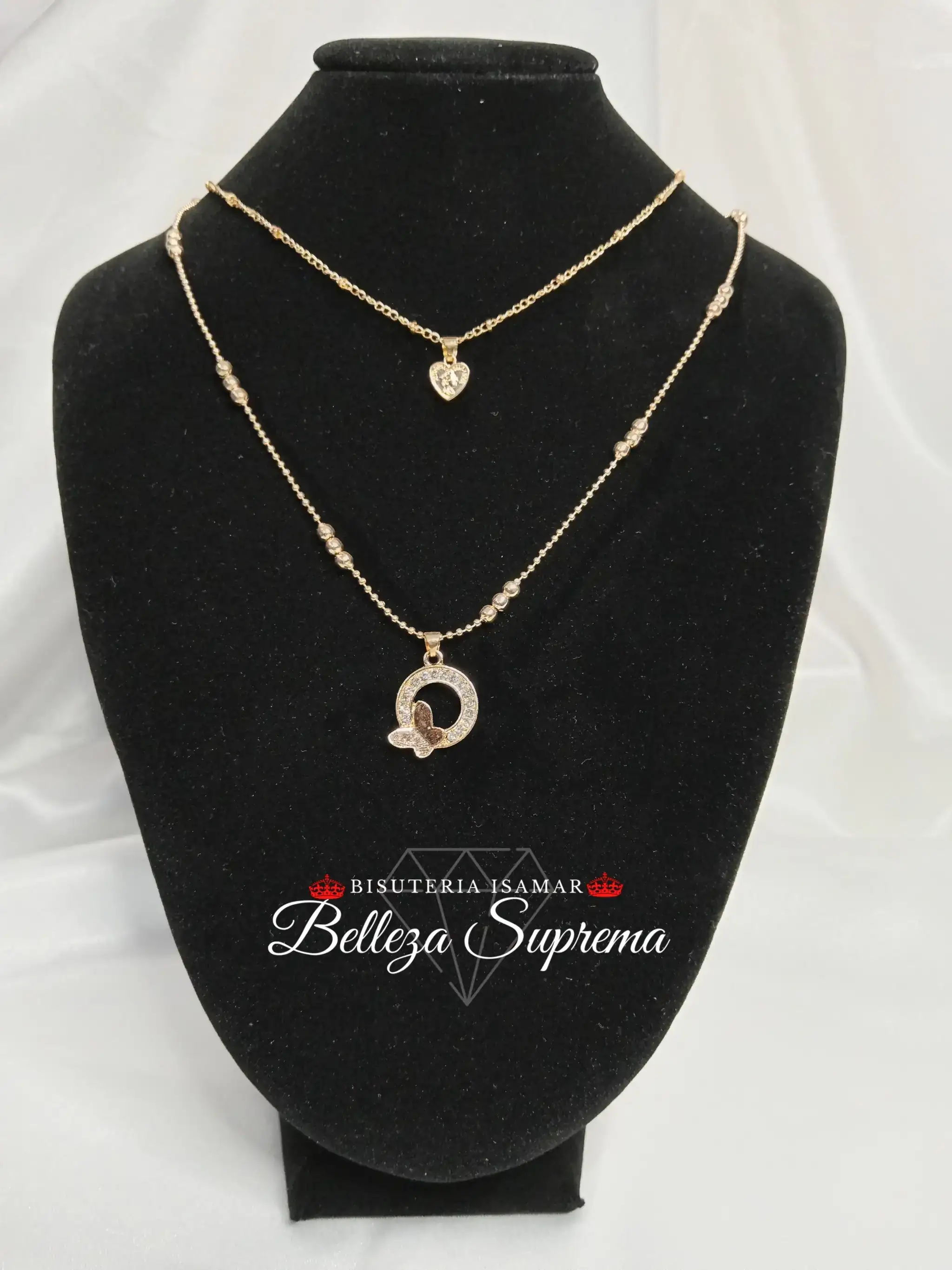 COLLAR DOBLE CAÍDA MARIPOSA Y CENTAVO