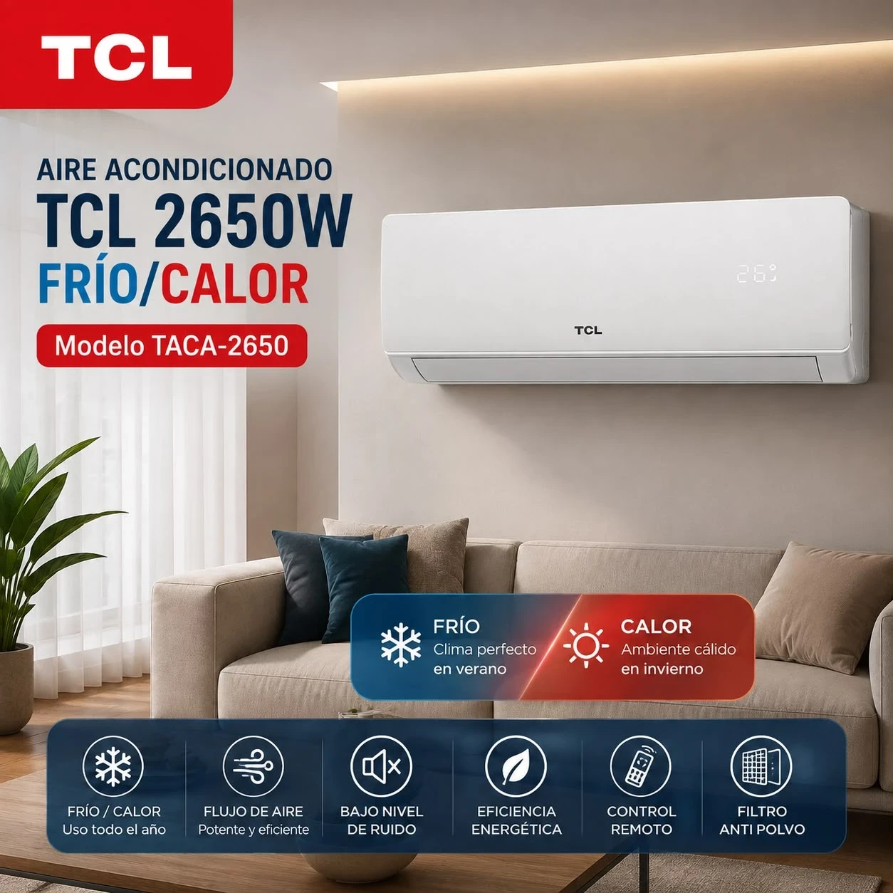 AIRE ACONDICIONADO TCL 2650W FRIO/CALOR ON/OFF ‼️SOLO POR PEDIDOS