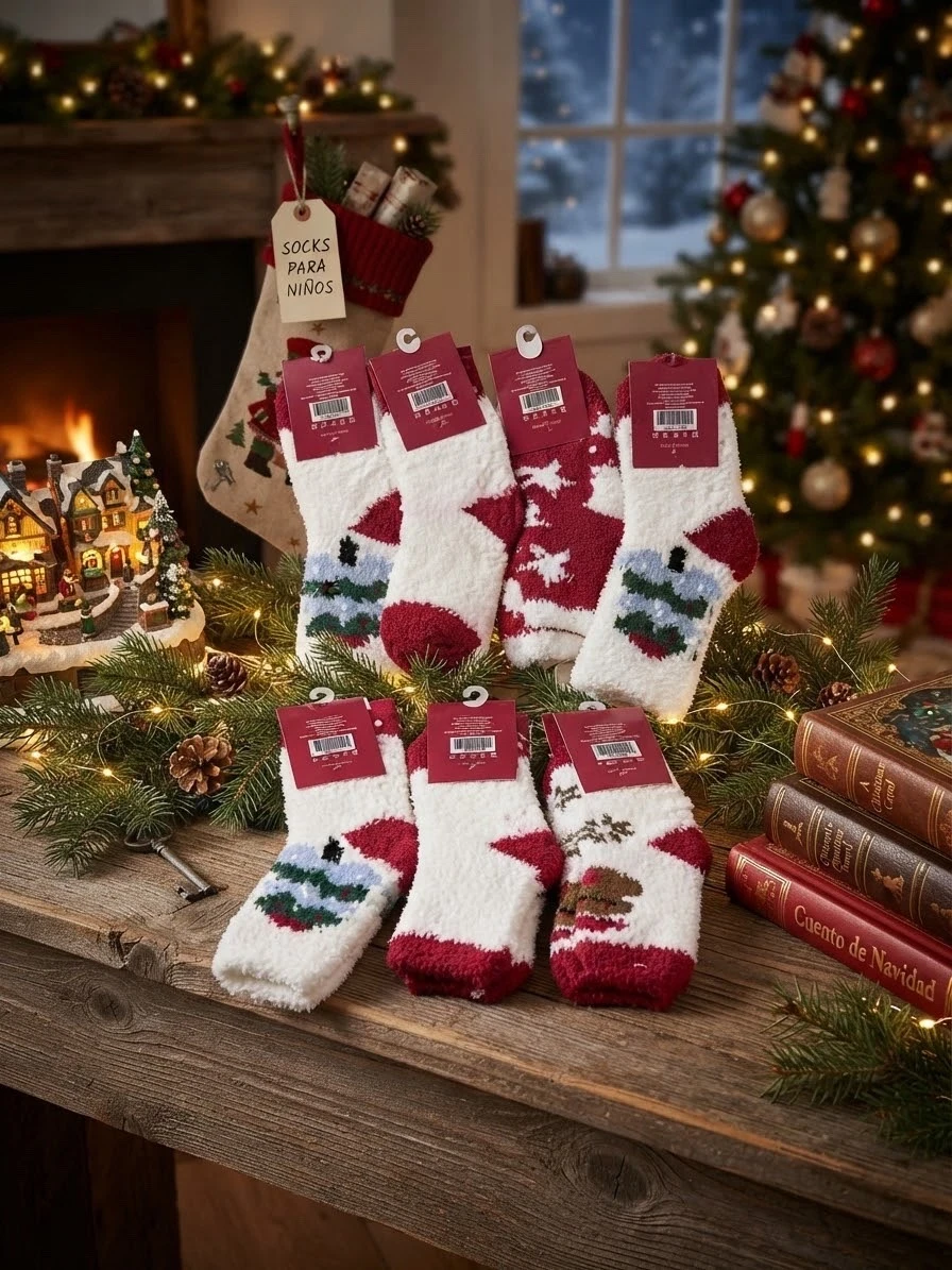 Docena de calcetas afelpadas  infantiles navideños 