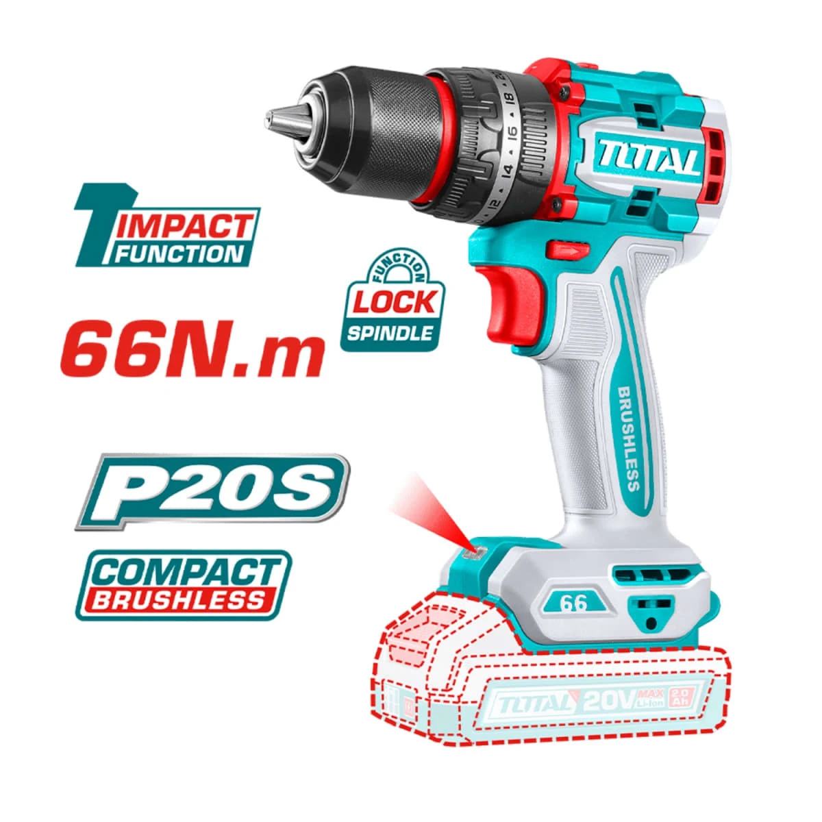 Taladro percutor 66nm + llave de impacto + pistola de calor + herramienta multifunción total 5