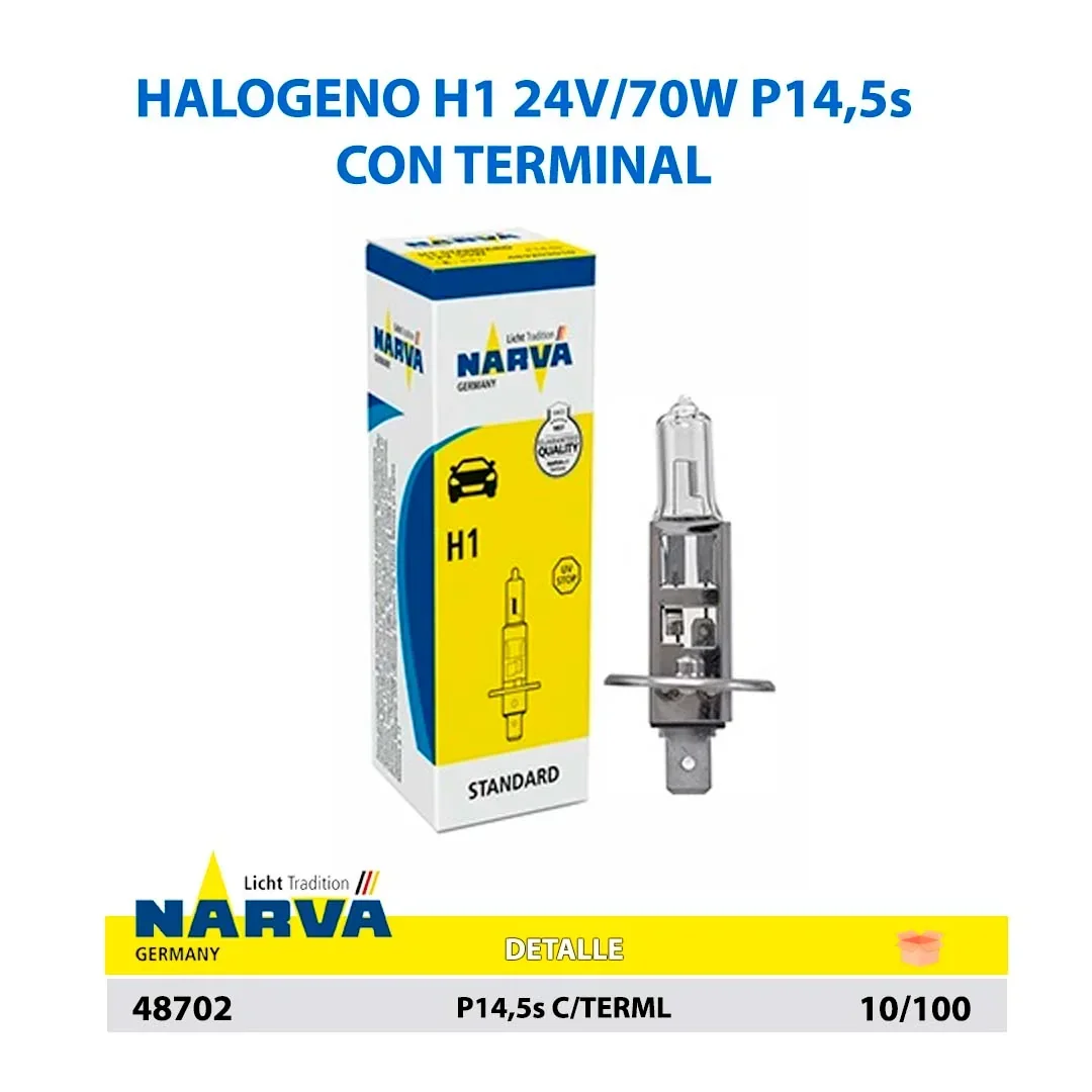  HALOGENO H1 24V/70W P14,5s C/TERML