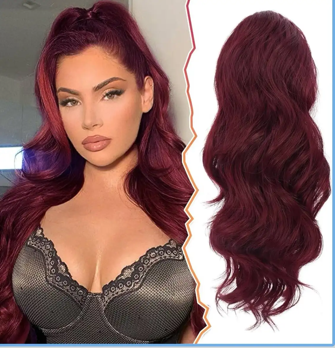 Cola de cabello humano 16 pulgadas color Borgoña 