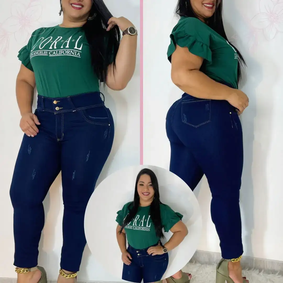 Jean's Azules de 2 Botones Talla Plus  2