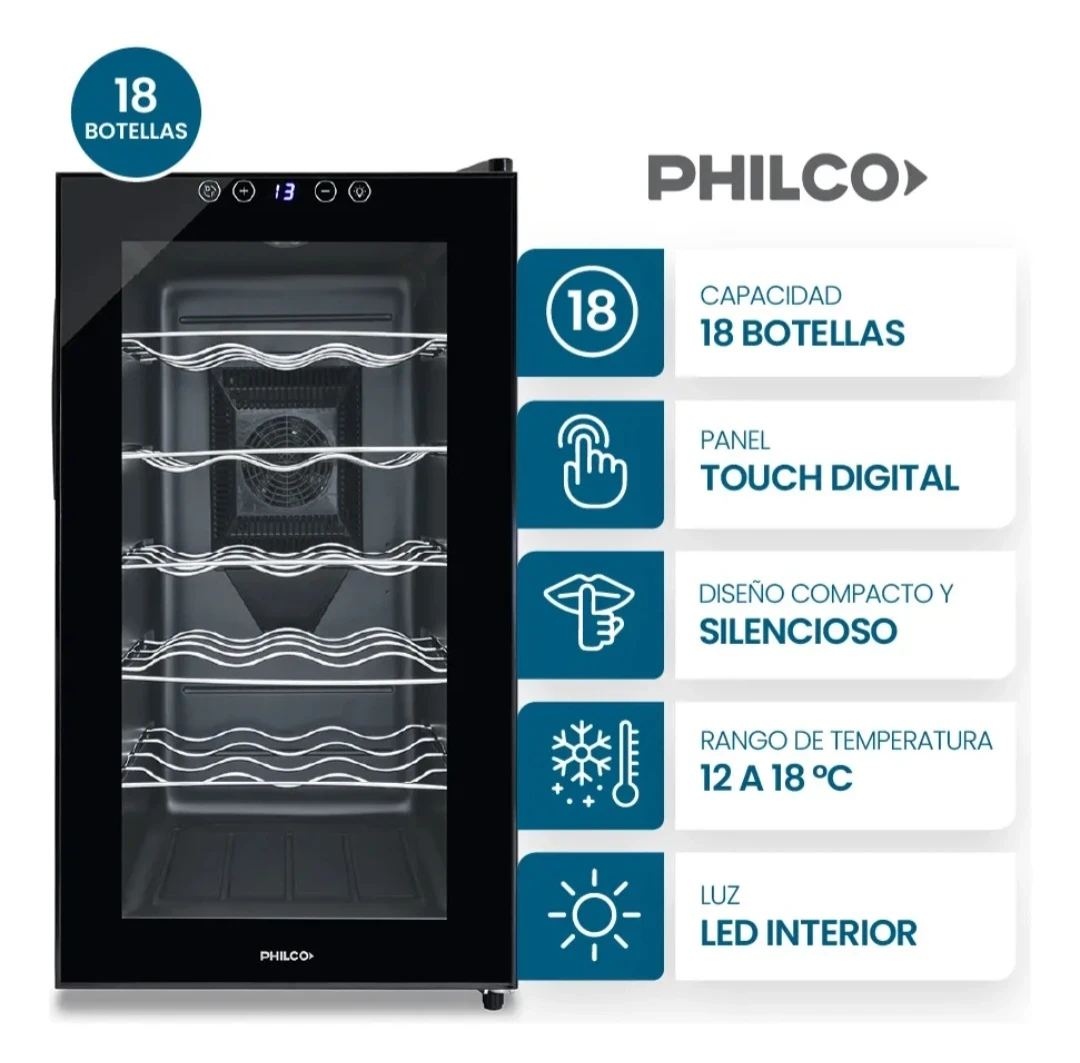 CAVA TERMOELÉCTRICA PHILCO 18 BOTELLAS PANEL DIGITAL ‼️SOLO POR PEDIDOS‼️