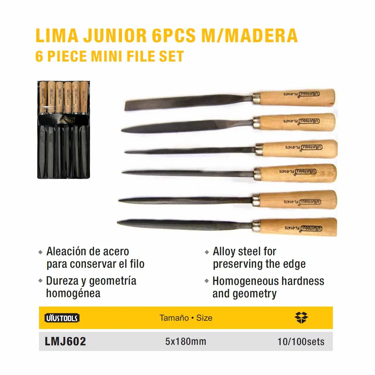 SET MINI LIMAS Junior Madera UYUST de 6pzs 5x180mm