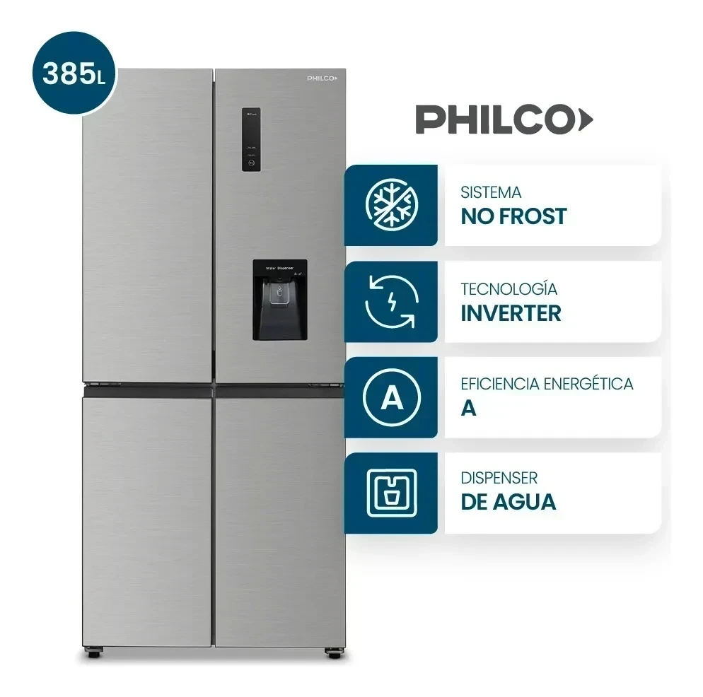 Heladera Philco Side by Side Cross Door Slim 4 Puertas No Frost 385L Inox 2