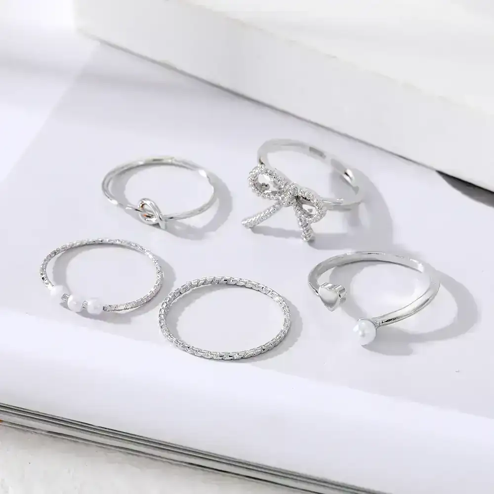 Set x5 Anillos Nudo Plateados REF: MA72 3