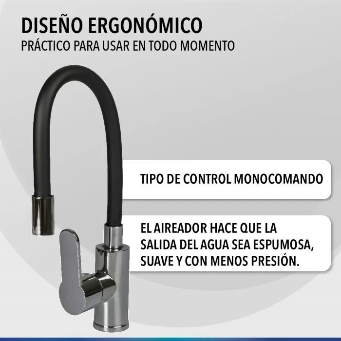 CANILLA GRIFERÍA DE COCINA MONOCROMADO FLEXIBLE  2