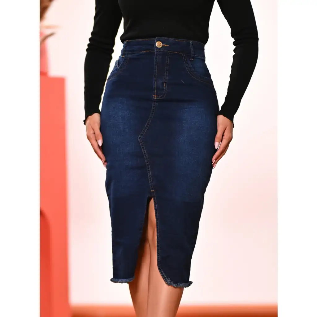 Saia Jeans evangélica com fenda  3