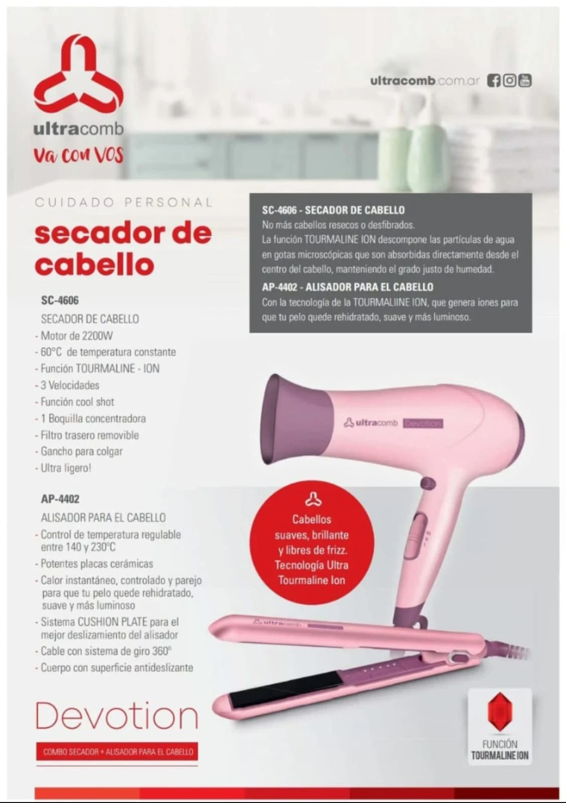 Combo Ultracomb, Alisador y Secador de Pelo DEVOTION