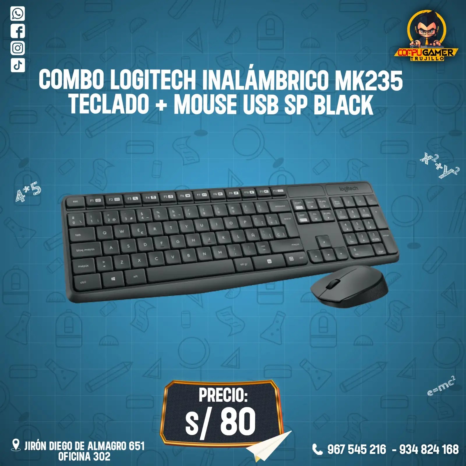 COMBO LOGITECH INALÁMBRICO MK235 TECLADO + MOUSE, ESPAÑOL, BLACK