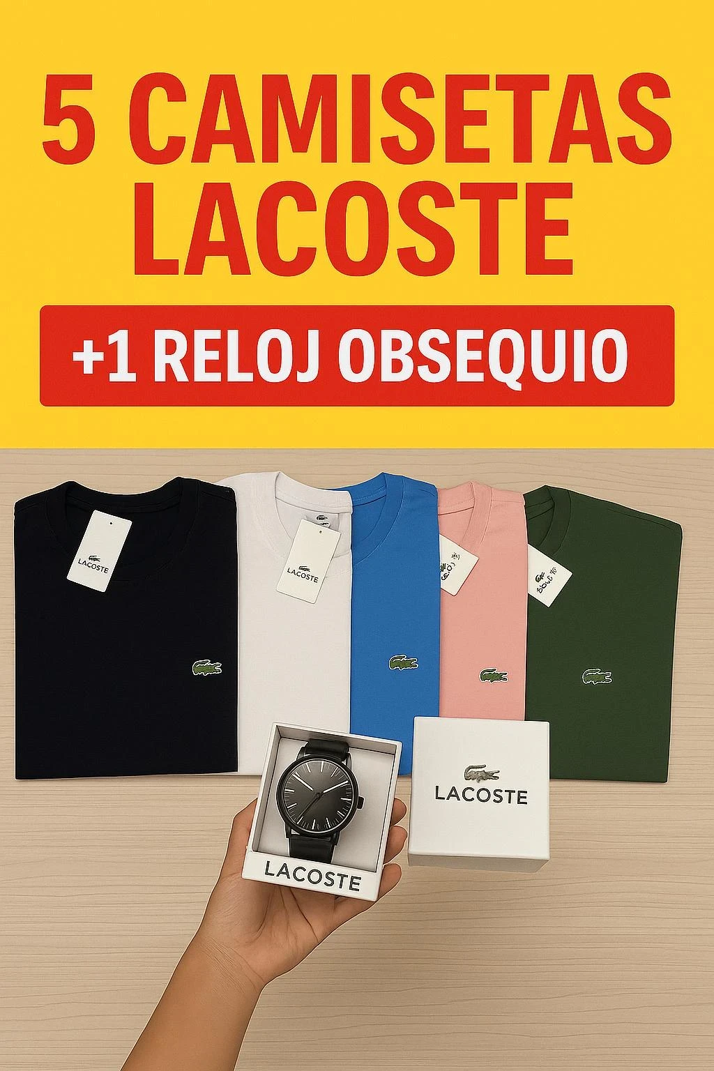 Kit la Coste X5 Camisetas 1 Reloj Obsequio 