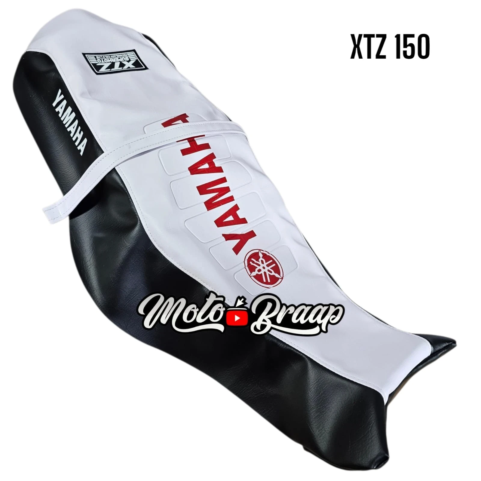 TP XTZ 150 Tapizado super moto blanco negro letrro en medio rojo