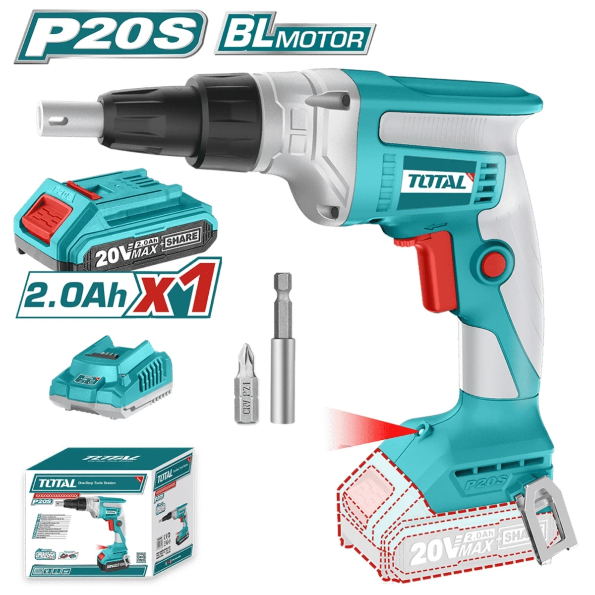 TDSLI204200 Atornillador de drywall 20v + bateria 2ah y cargador total